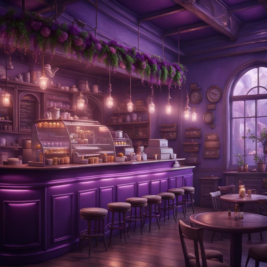 Cute Purple Cafe in Detailed Matte Painting
