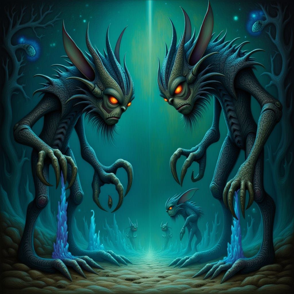 Demonic Creatures Emerge from Void in Dark Fantasy Style