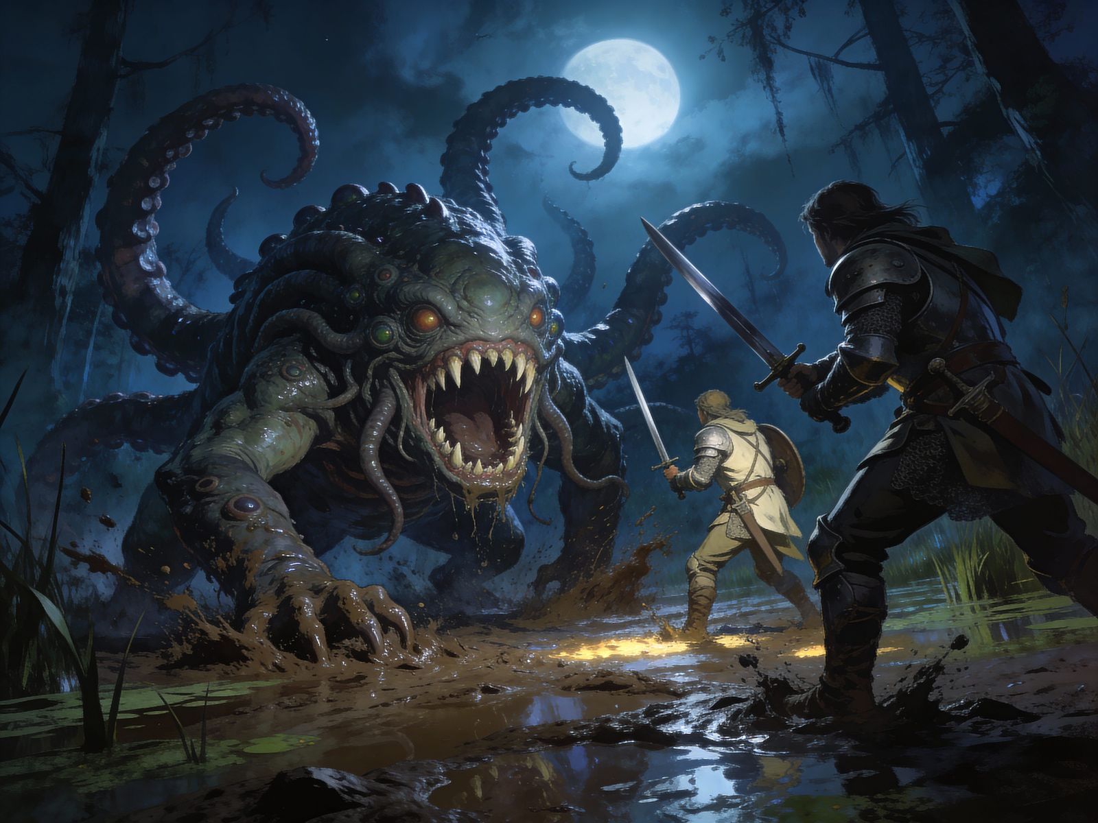 Nasty Zeugl Monster Fights Adventurers in Swamp