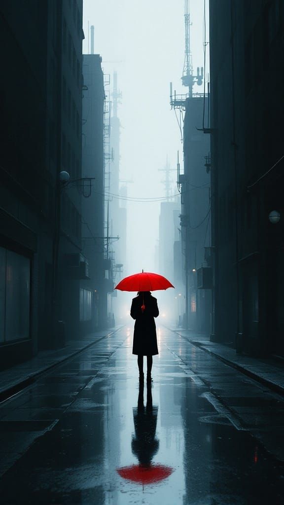 A Lone Figure in a Foggy Urban Alley