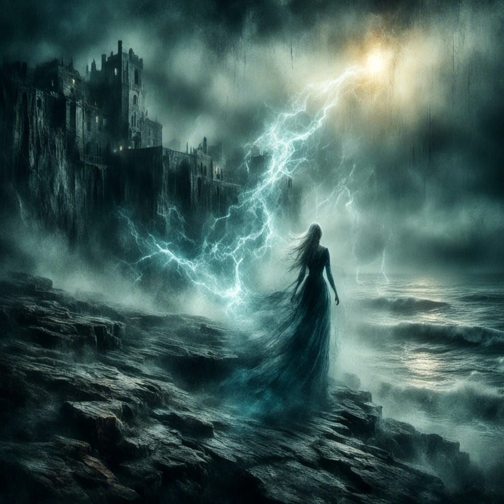 Ghostly Woman Casting Curse in Gothic Fantasy Style