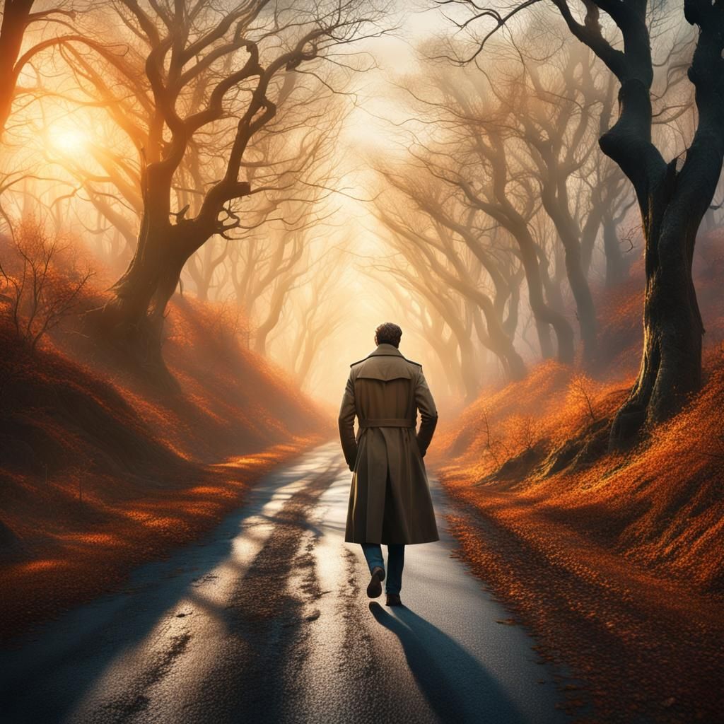 Lone Figure on Winter Road in Greg Rutkowski Style