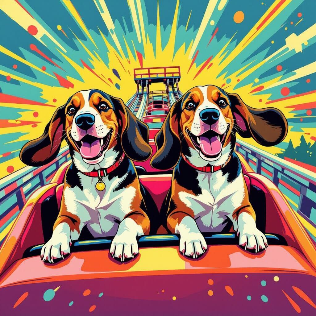 Bassett Hounds Enjoying a Roller Coaster Ride