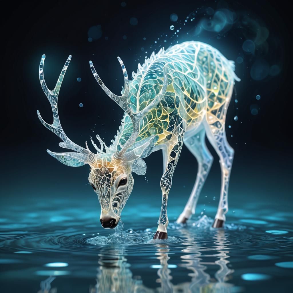 Luminescent Deer Drinking: Fractal Vector Art