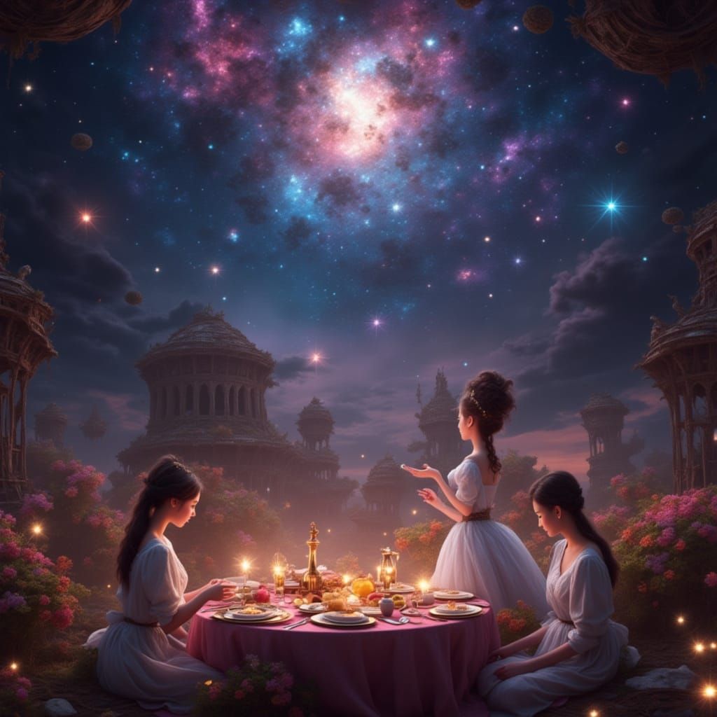 Magical feast enjoyed by a fairy women