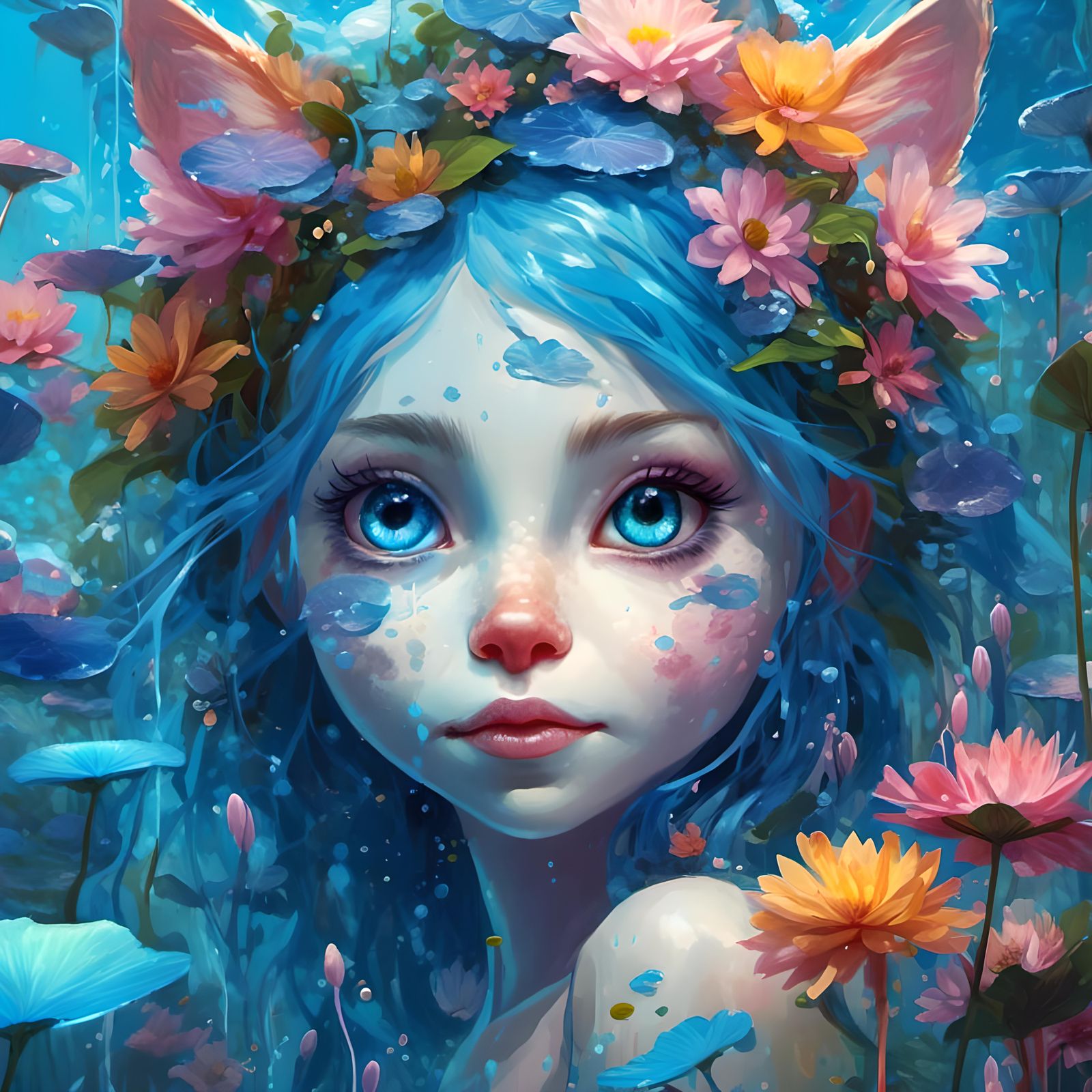 Thrilled Cat-Girls Portrait in Hyperreal Graffiti Art