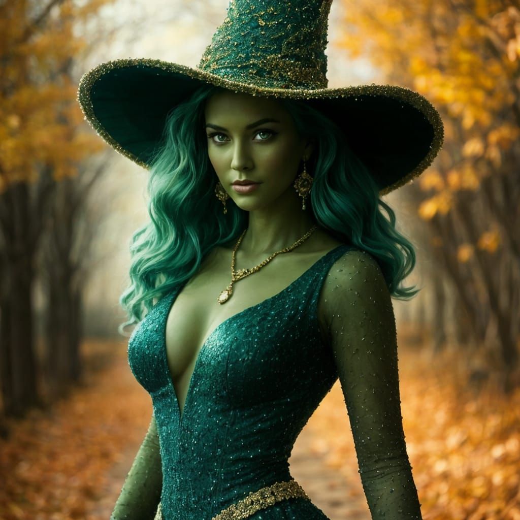 Emerald Enchantress Stands Confident in Autumnal Glory