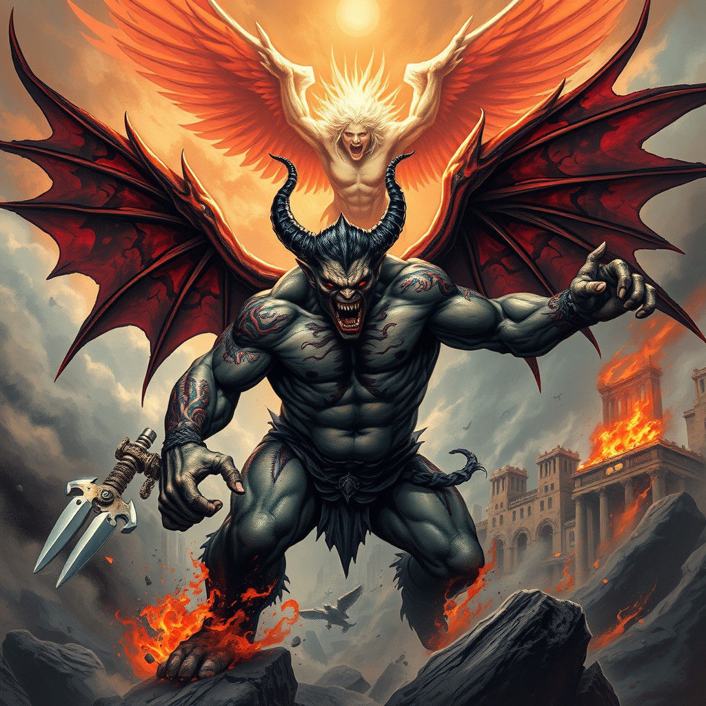 Demon Orc vs Angel in Dynamic Fantasy Battle