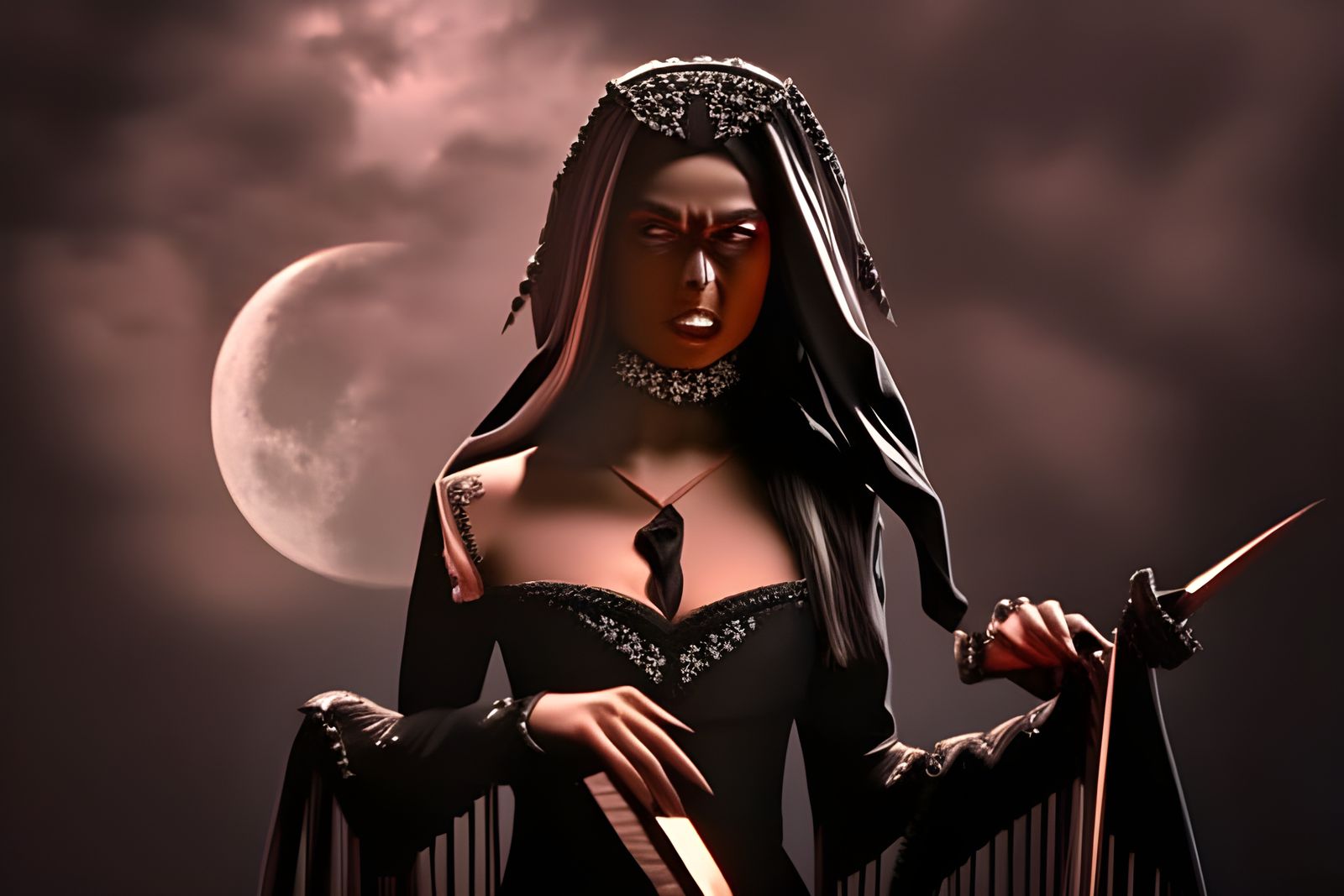 Vampire Woman in Impasto Horror Style