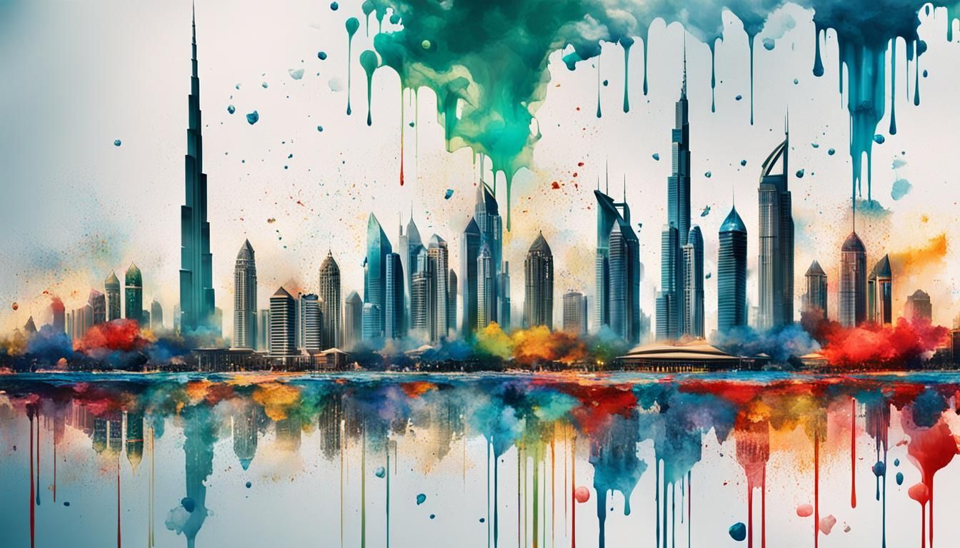 Dubai Skyline Double Exposure Graffiti Art