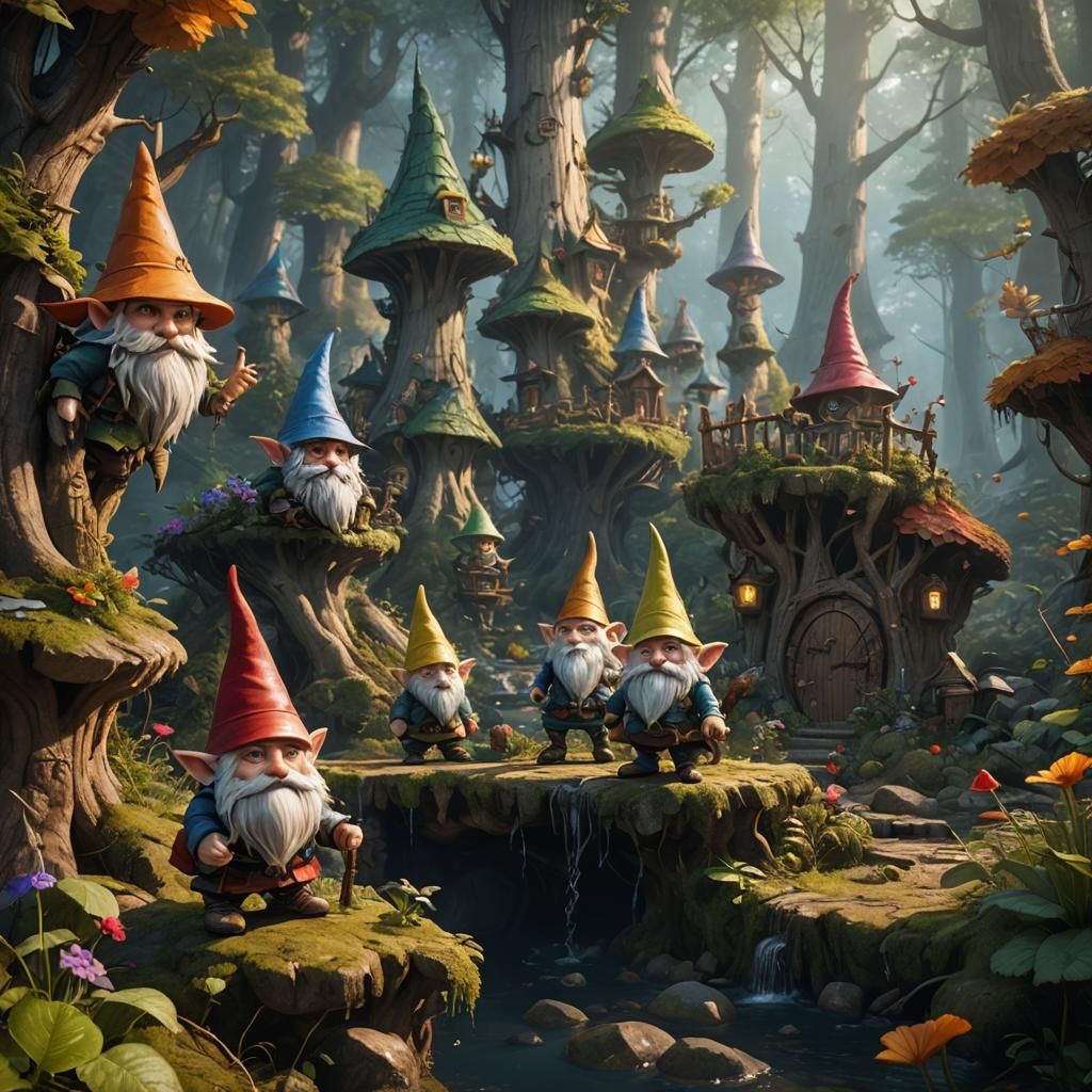 Detailed Matte Painting of Forest Gnomes