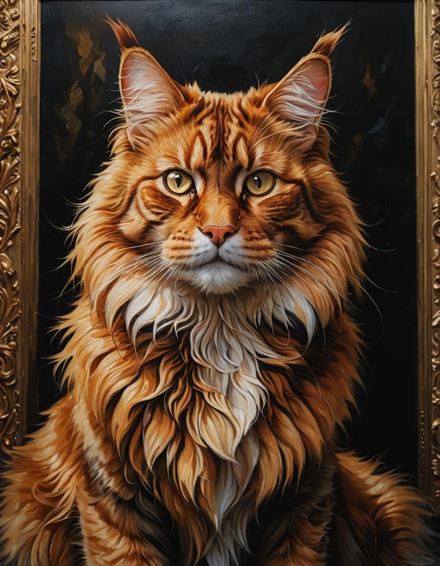 Majestic Ginger Maincoon Portrait in Golden Light