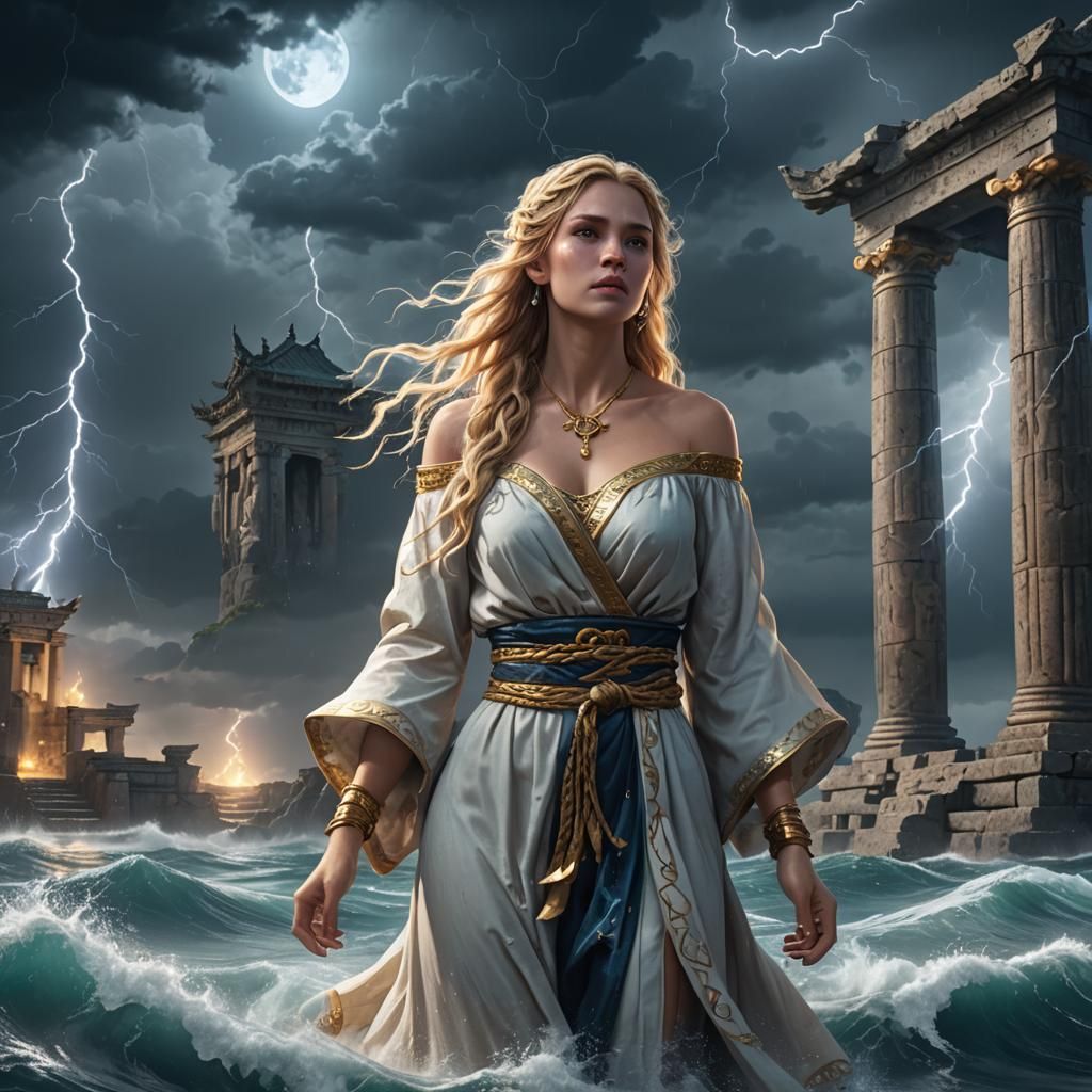 Fantasy Goddess in Stormy Seas Concept Art