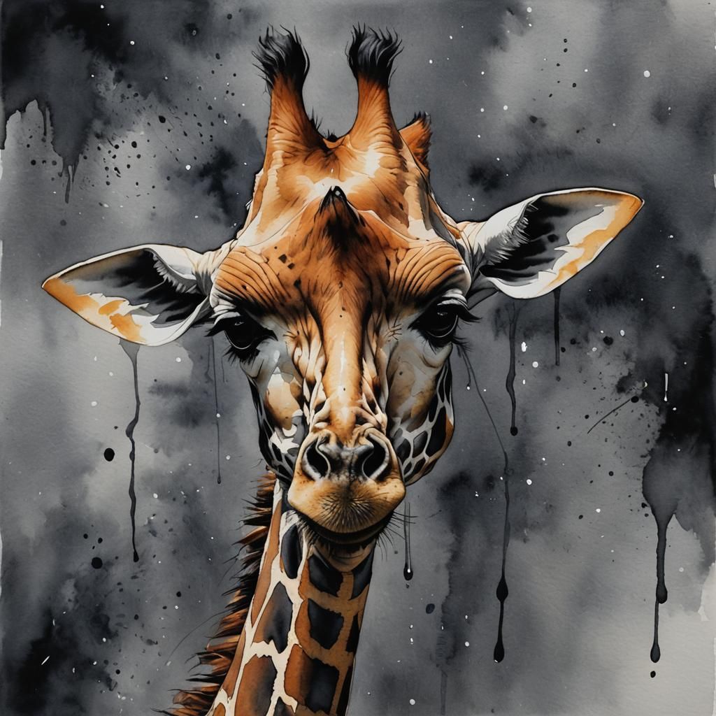 Giraffe Shedding Tears: Watercolor Painting