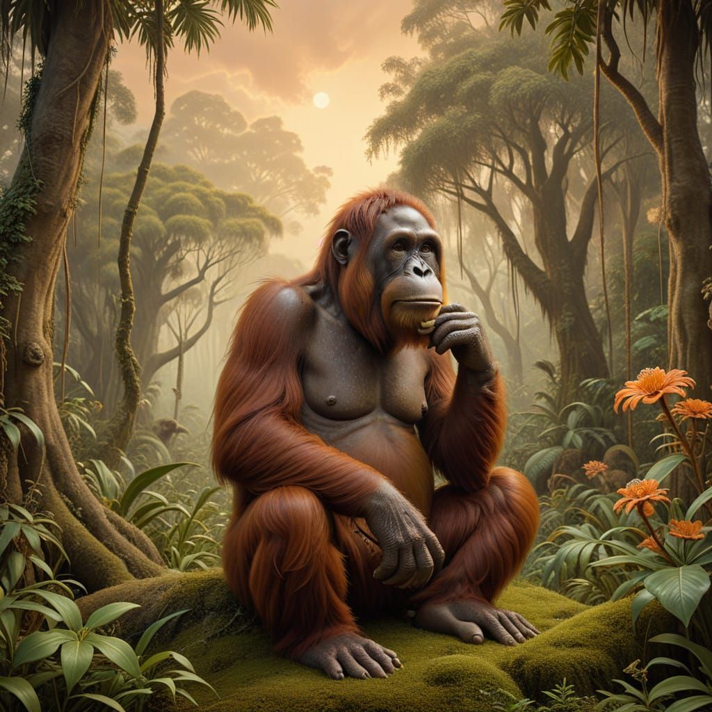 Majestic Orangutan in a Surreal, Dreamlike Landscape