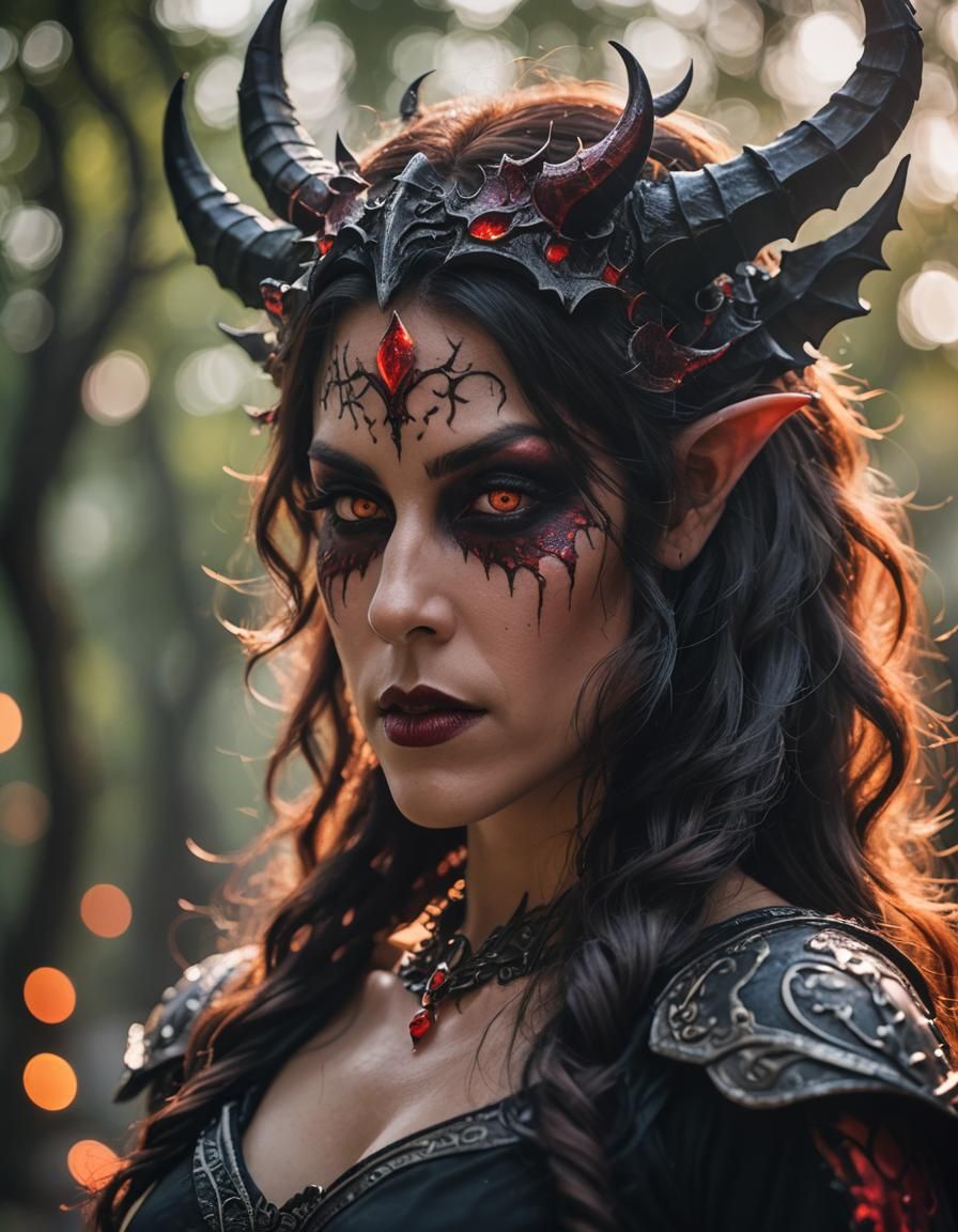 Striking Demoness Portrait in Natural Lighting