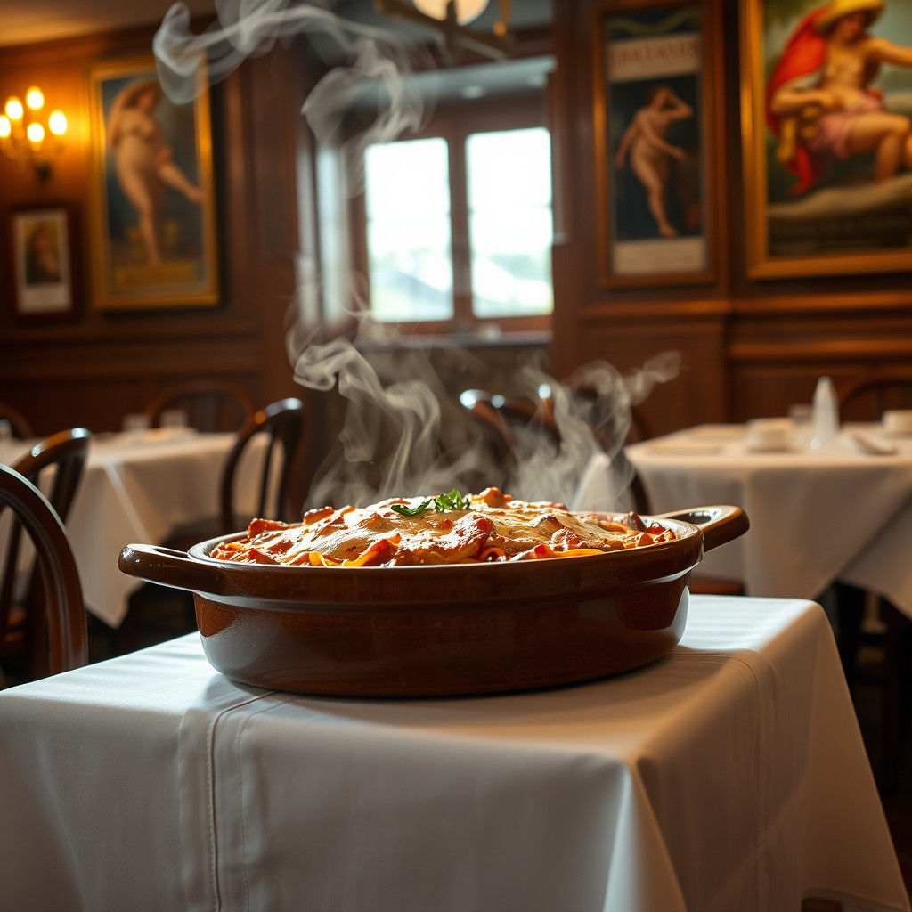 Classic Lasagna in Italian Restaurant, Renaissance Style