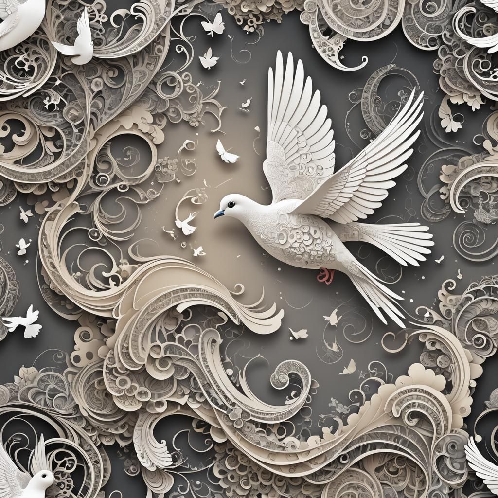 Dove Flying Over World: Abstract Vector Fractal Art