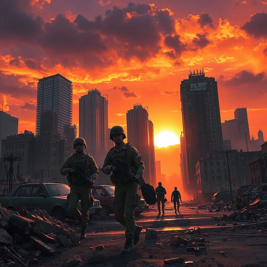 Post-Apocalyptic Cityscape at Sunset