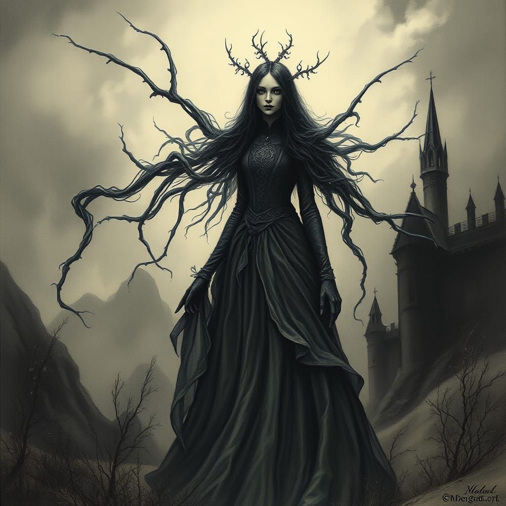 Mysterious Lady in Dark Gothic Fantasy