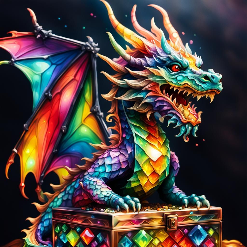 Vibrant Expressive Dragon in Dazzling Diamond Jewelry Box