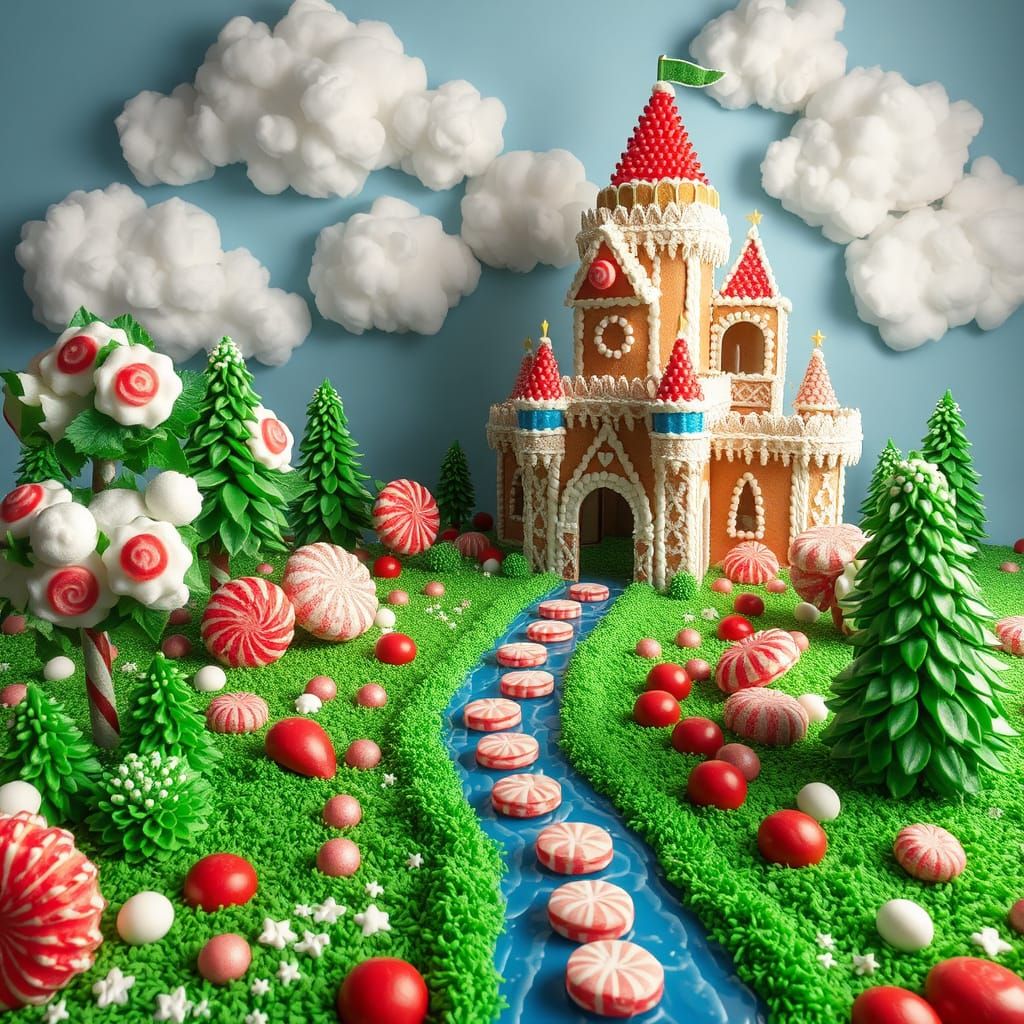 Candy Land Landscape with Gingerbread Castle