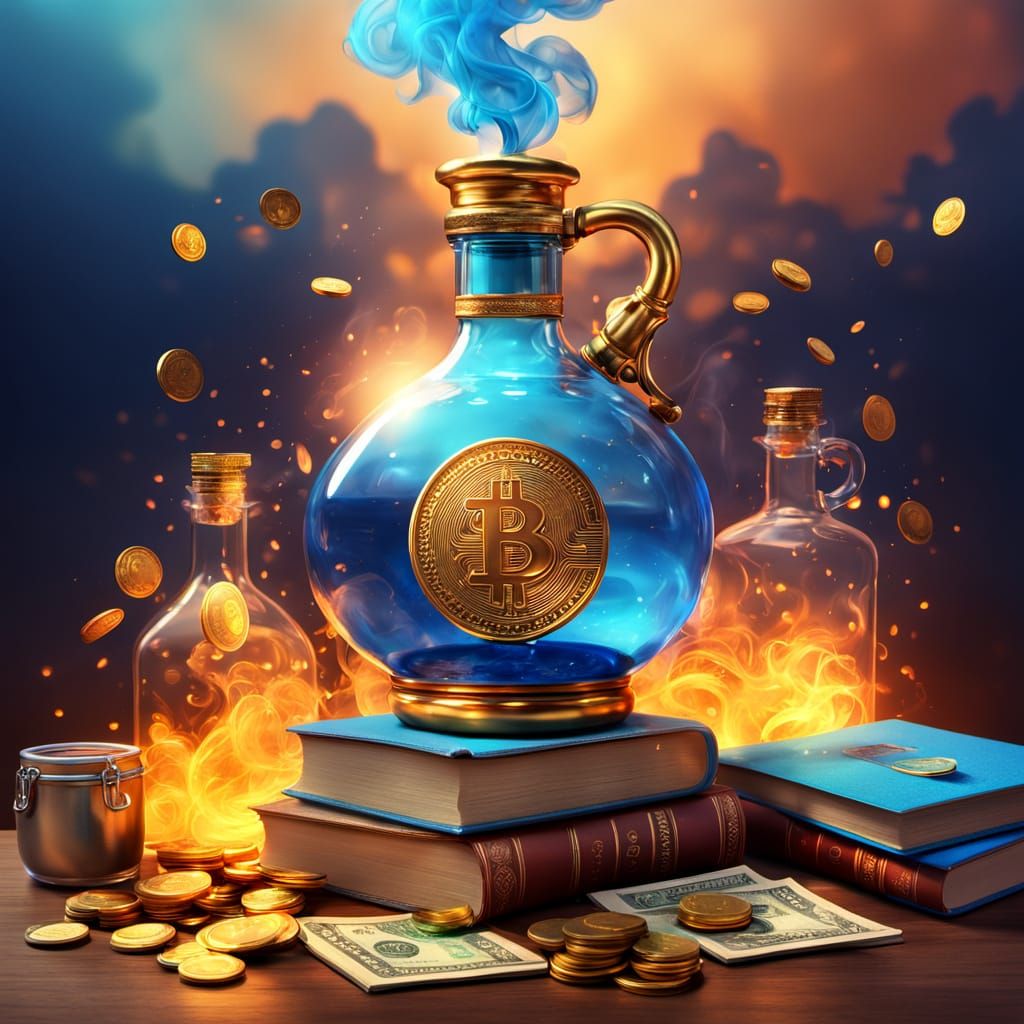 Genie Bottle Granting Wishes: Vivid Digital Art