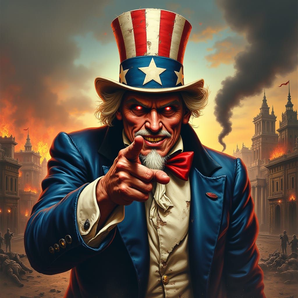 Uncle Sam's Sinister Gaze: A Haunting Vision of War and Desp...