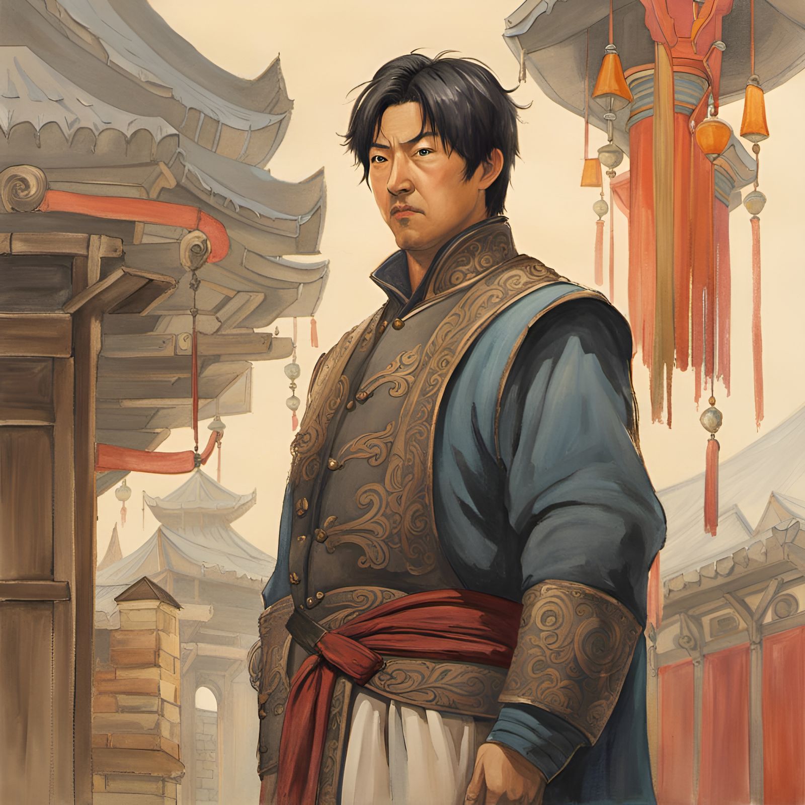 Chubby Man in Medieval Fantasy, Ghibli Watercolor