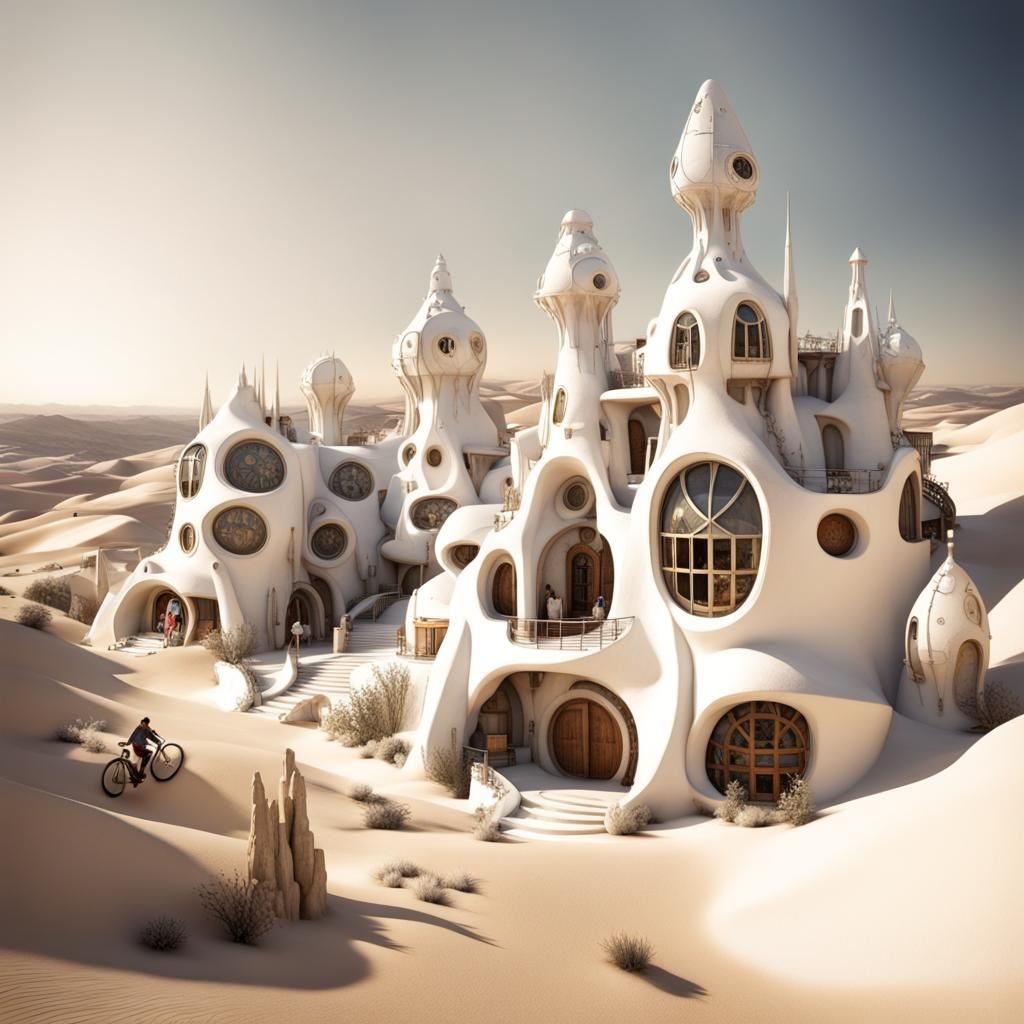 Gaudi-Inspired Steampunk Village in White Desert