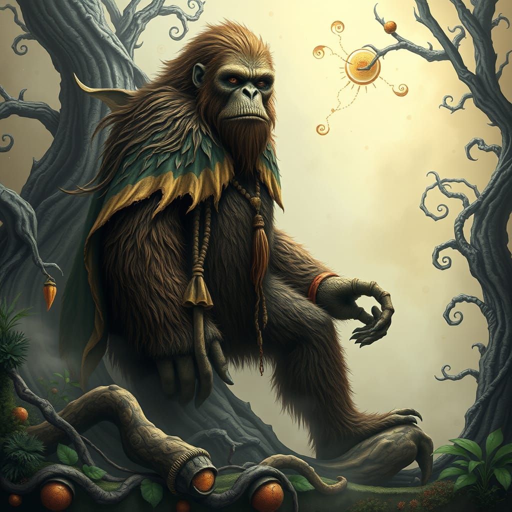 Dreamlike Sasquatch in Zentangle & Fractal Patterns