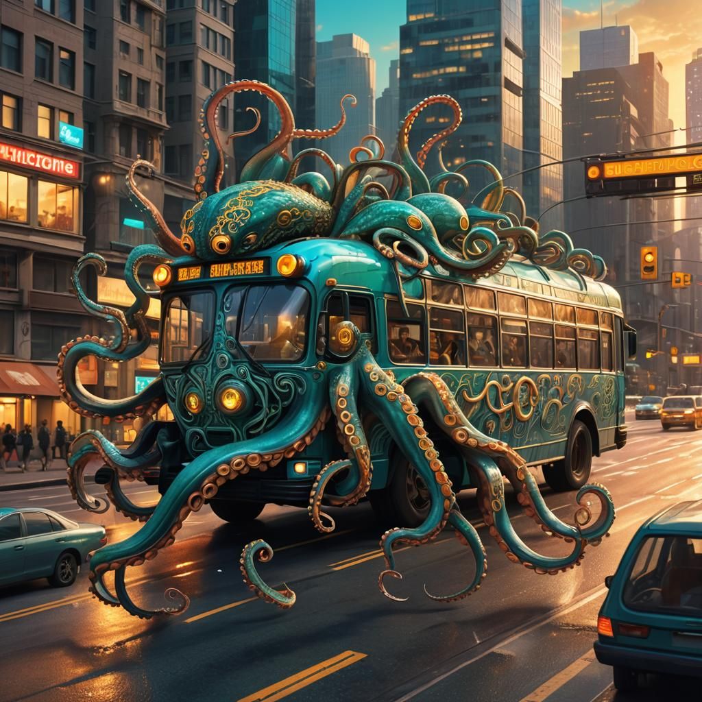 Octopus Drives a Fantasy Bus: Digital Matte Painting