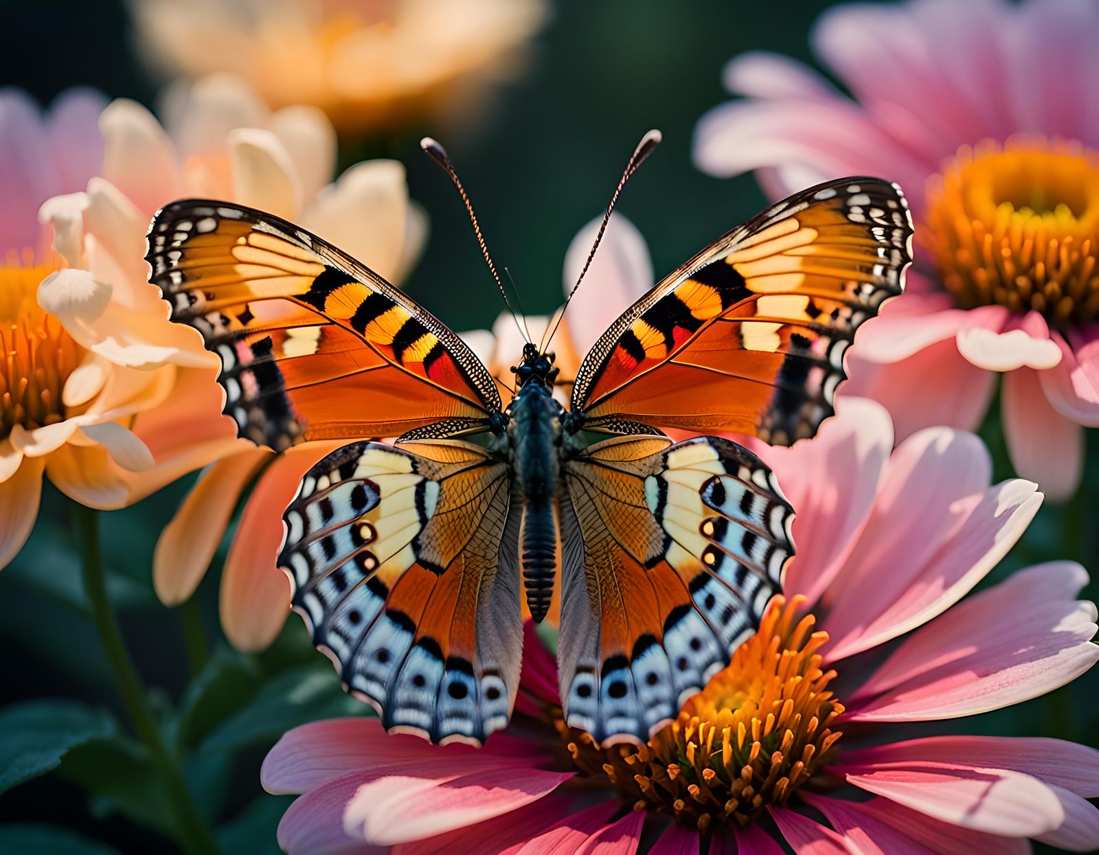 Symmetrical Butterfly on Flower in Cinematic Lighting