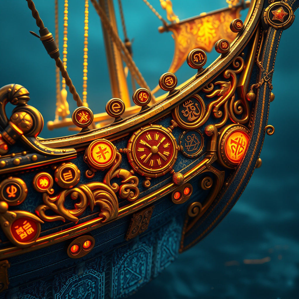 Fantasy Ship Decorations with Glowing Runes