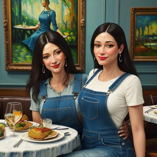 Alligator at High-End Restaurant, Neo-Impressionist Oil Pain...