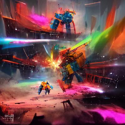 Giant Robots Battle in Colorful Space: Concept Art