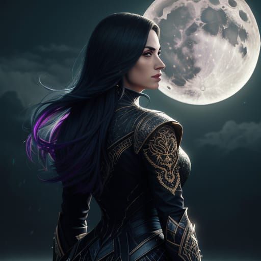 Woman Backlit by Moon: Hyperrealistic Concept Art