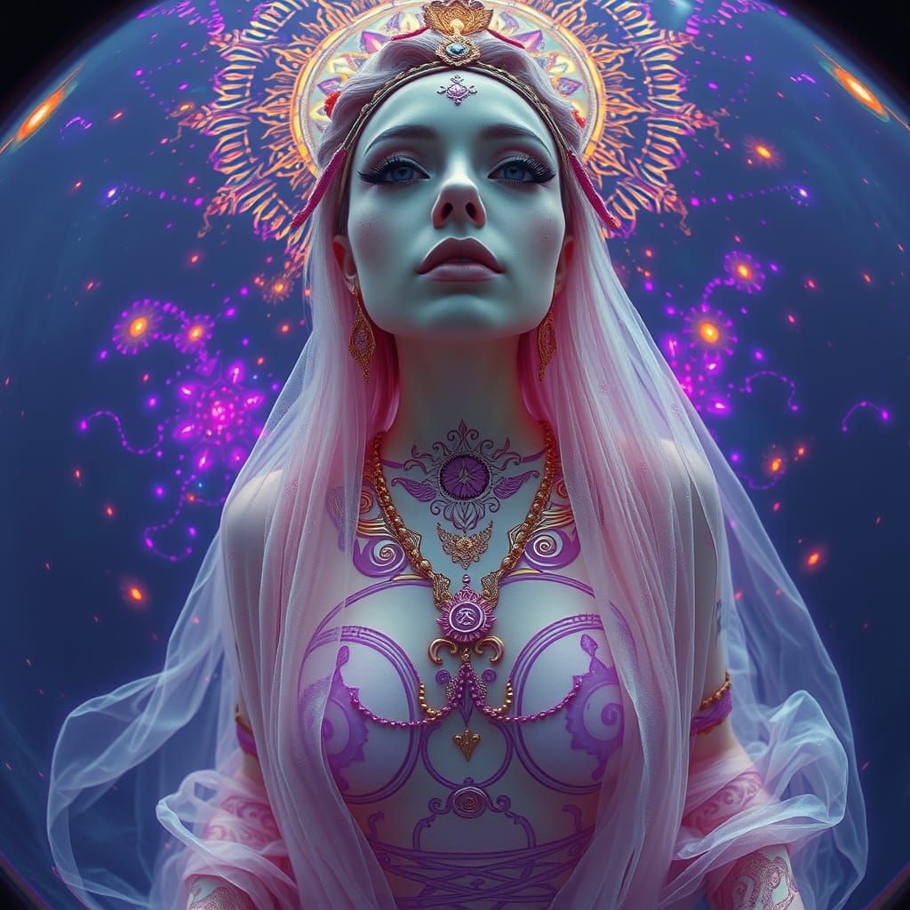 Surrealist Goddess in Vibrant, Mystical Hues