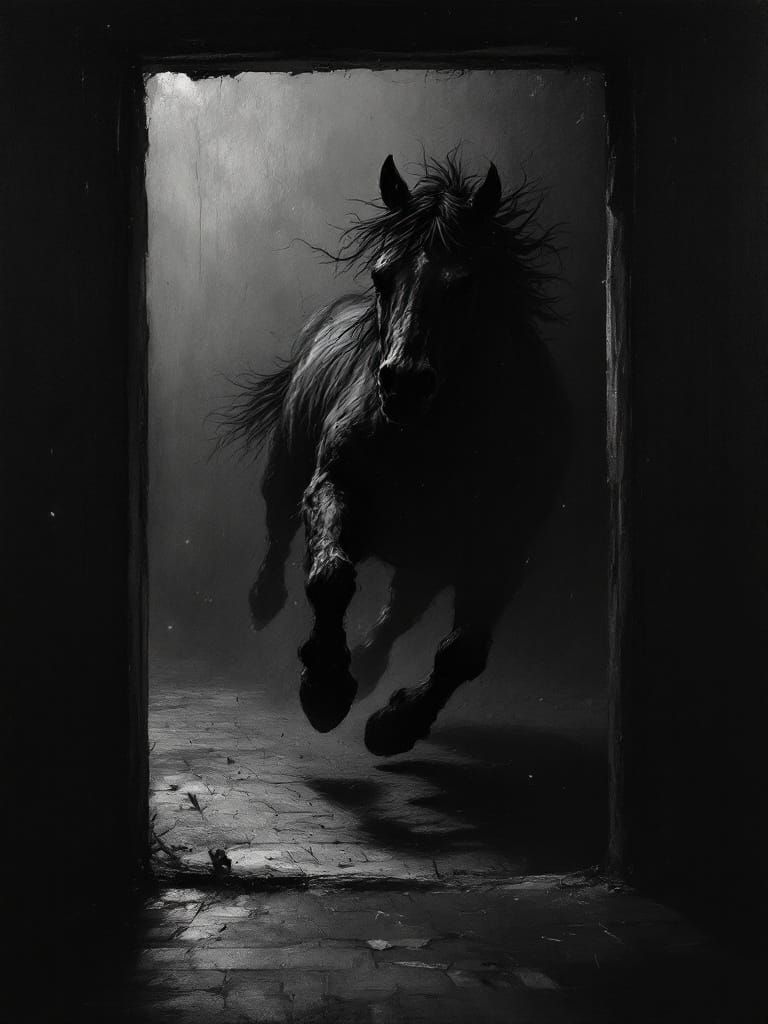 Visceral Dread: Horse in a Gothic Forest