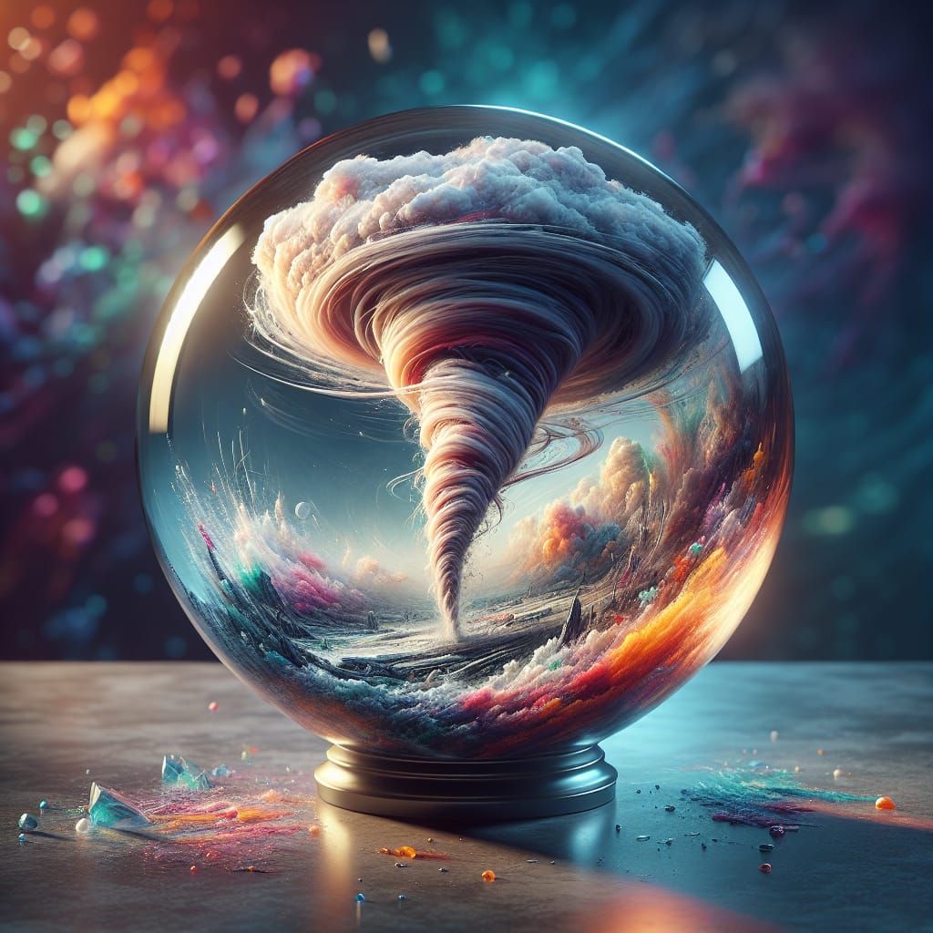 Tornado in Crystal Ball: Hyperrealistic Splash Art