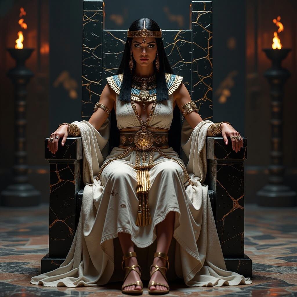 Egyptian High Priestess on Obsidian Throne, Digital Art