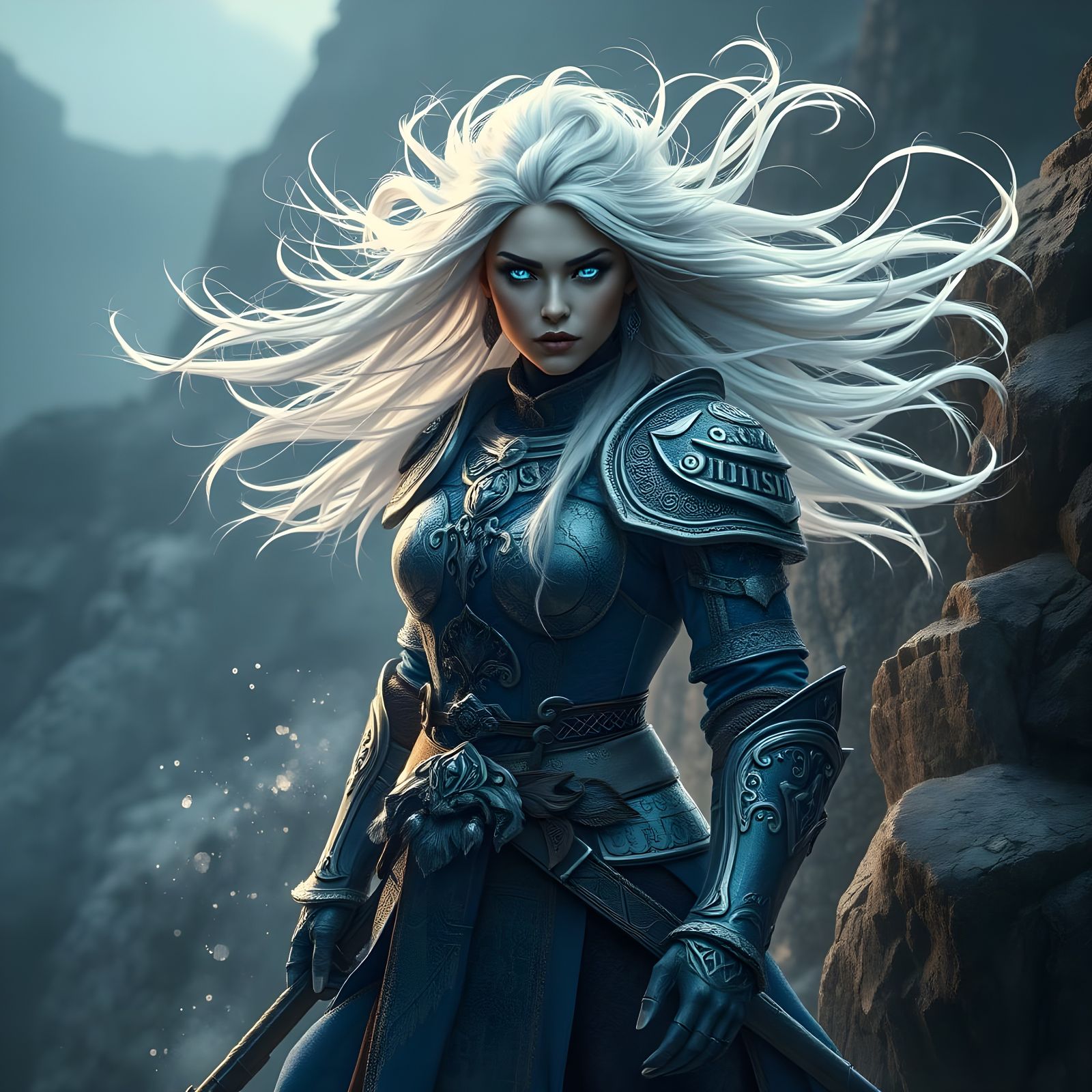 Ethereal Elemental Shaman in Ancient Silver and Blue Armor