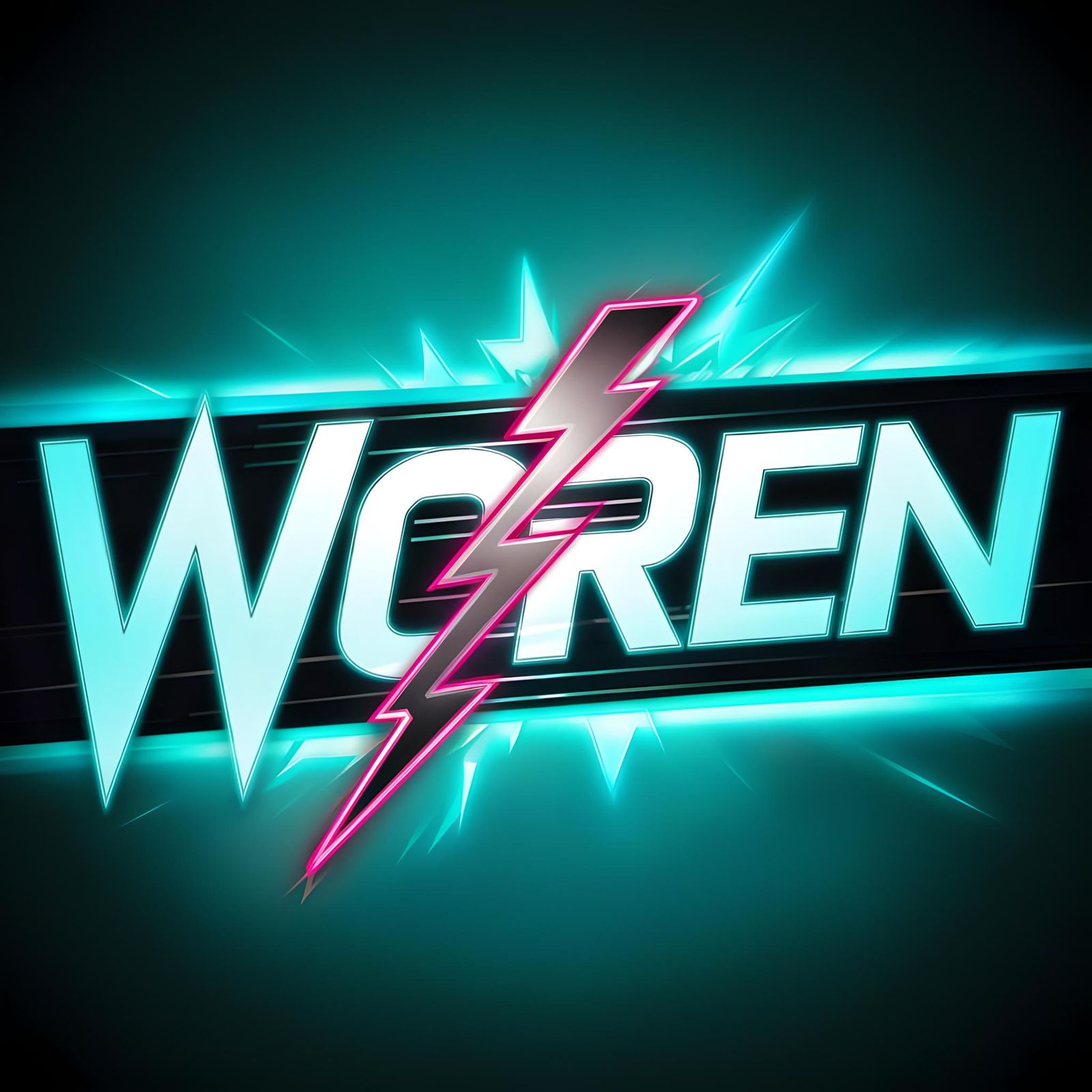 Futuristic Neon Logo with Lightning Bolt in Synthwave Style