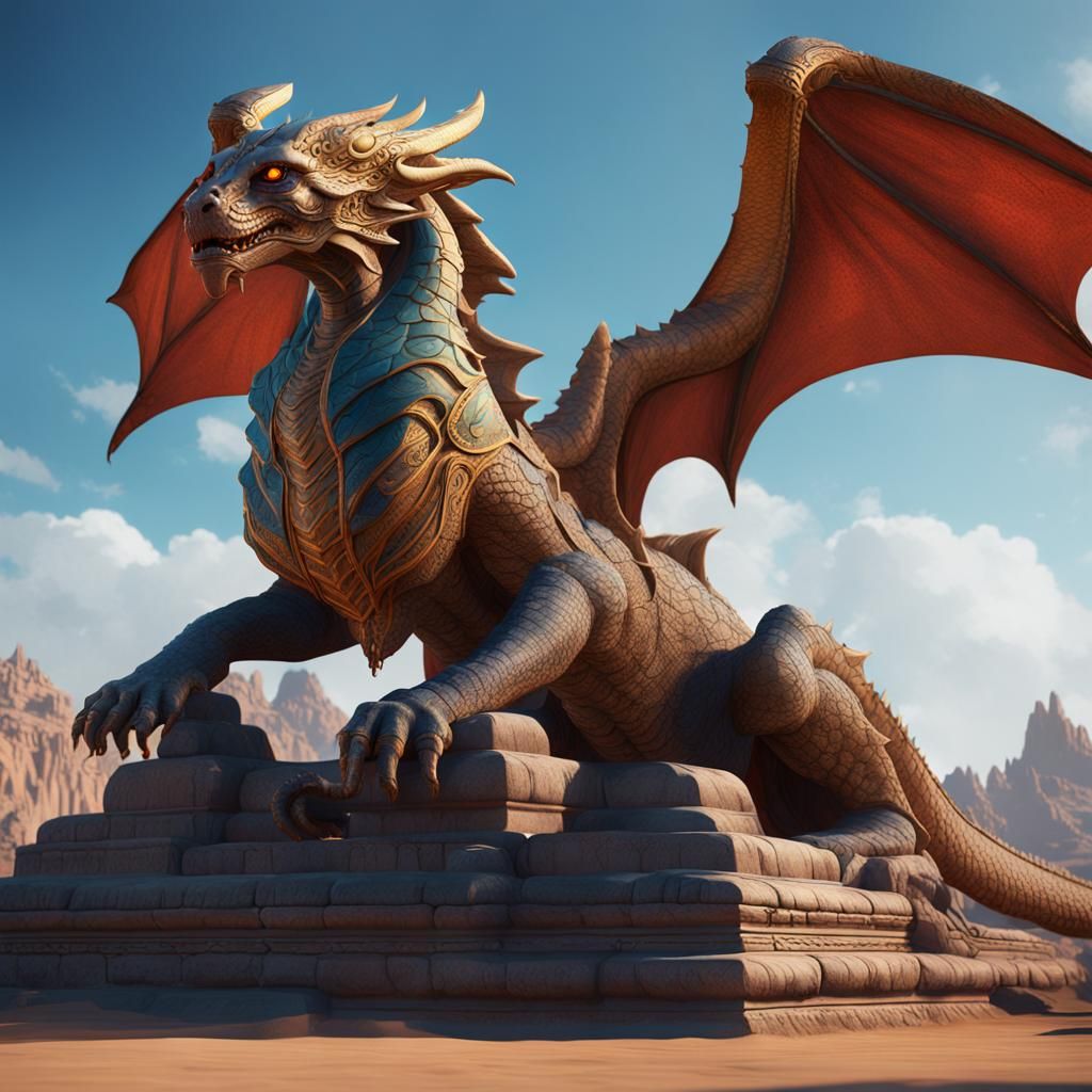 Detailed Dragon Sphinx Fantasy Concept Art
