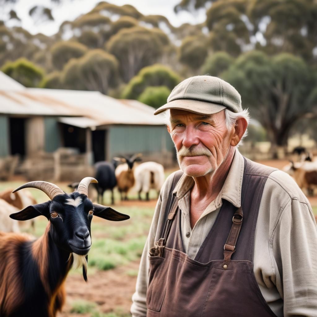 Old Australian Farmer Portrait on Idyllic Farm