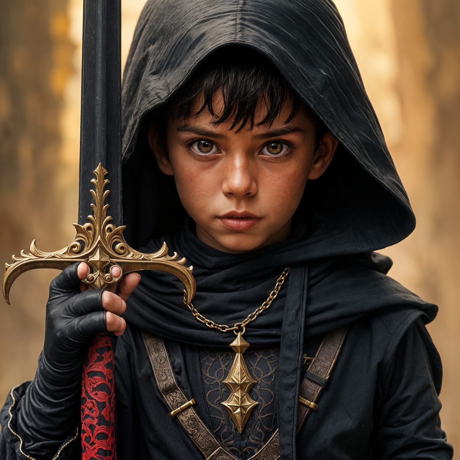Boy with Black Sword and Red Handle