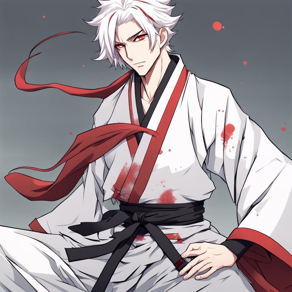 Anime Man with Red Eyes in Japanese Manga Style