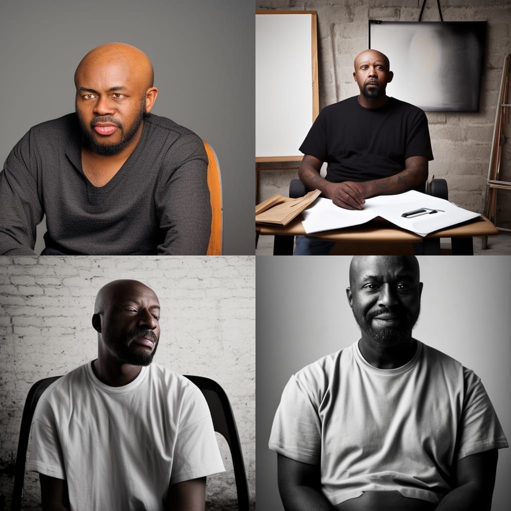 Hyperrealistic Portrait of a Young Bald Artist in Studio