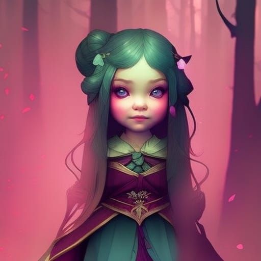 Charming Chibi Girl Portrait in Fantasy Forest