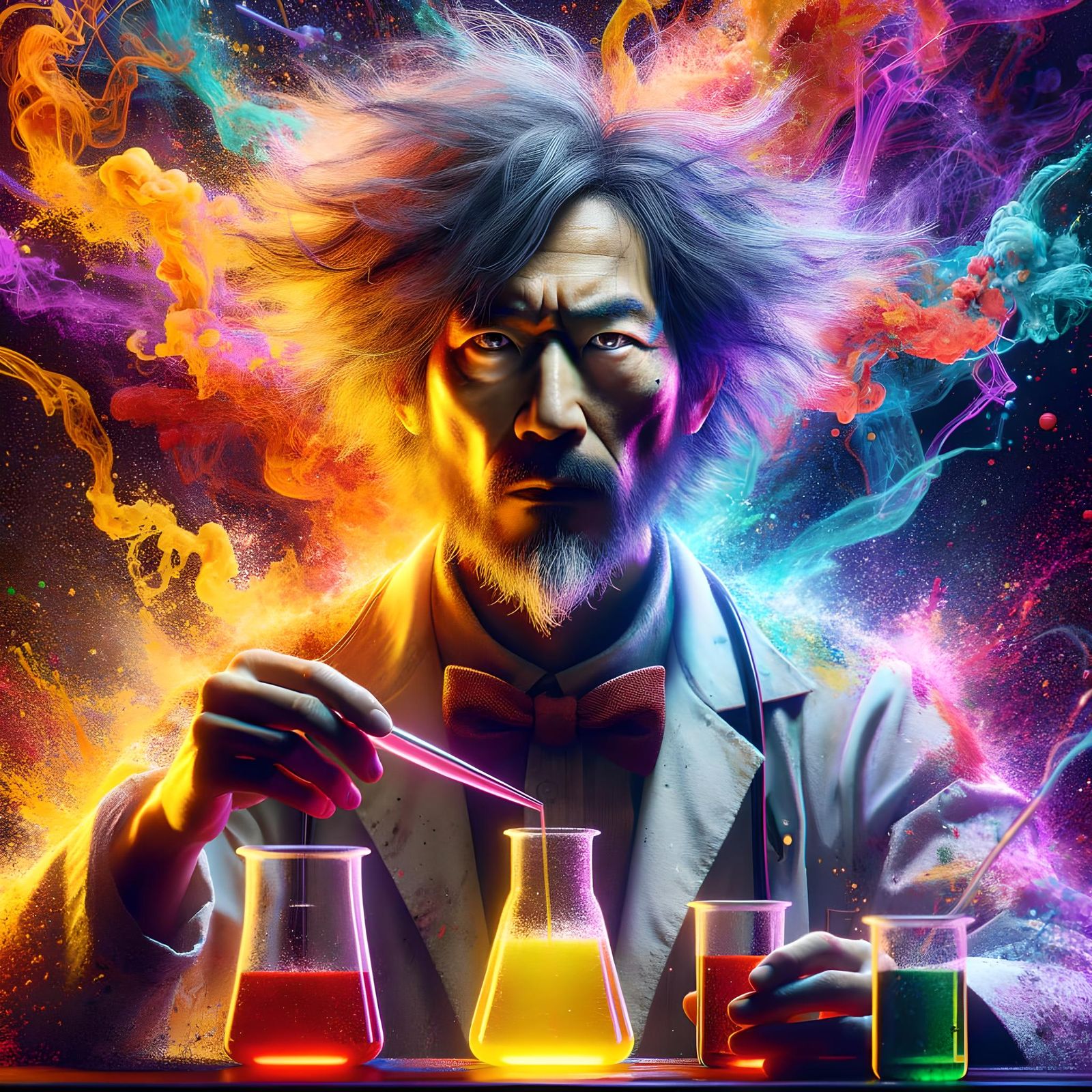 Eccentric Asian Mad Scientist in Concept Art Style